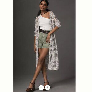 By Anthropologie Open-Weave Long Duster Cardigan Sweater One Size Gray Vacation